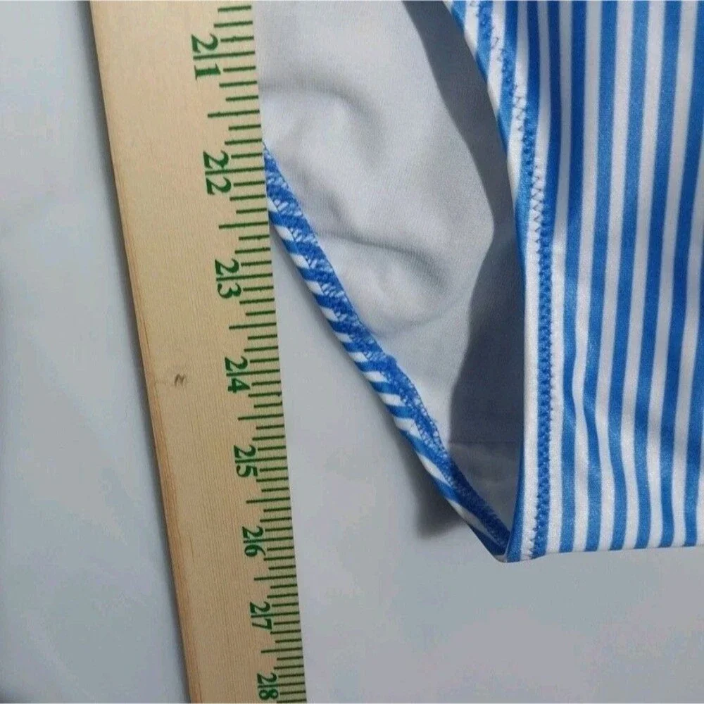 H&M Girls One Piece Swimsuit Blue White Striped NWT Size 16/18 12-14Y Nautical